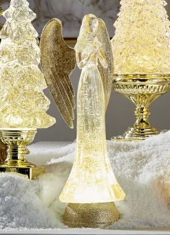 Best The Jolly Christmas Shop Raz 13.25" Lighted Christmas Angel With Gold Swirling Glitter Water Globe 4419287