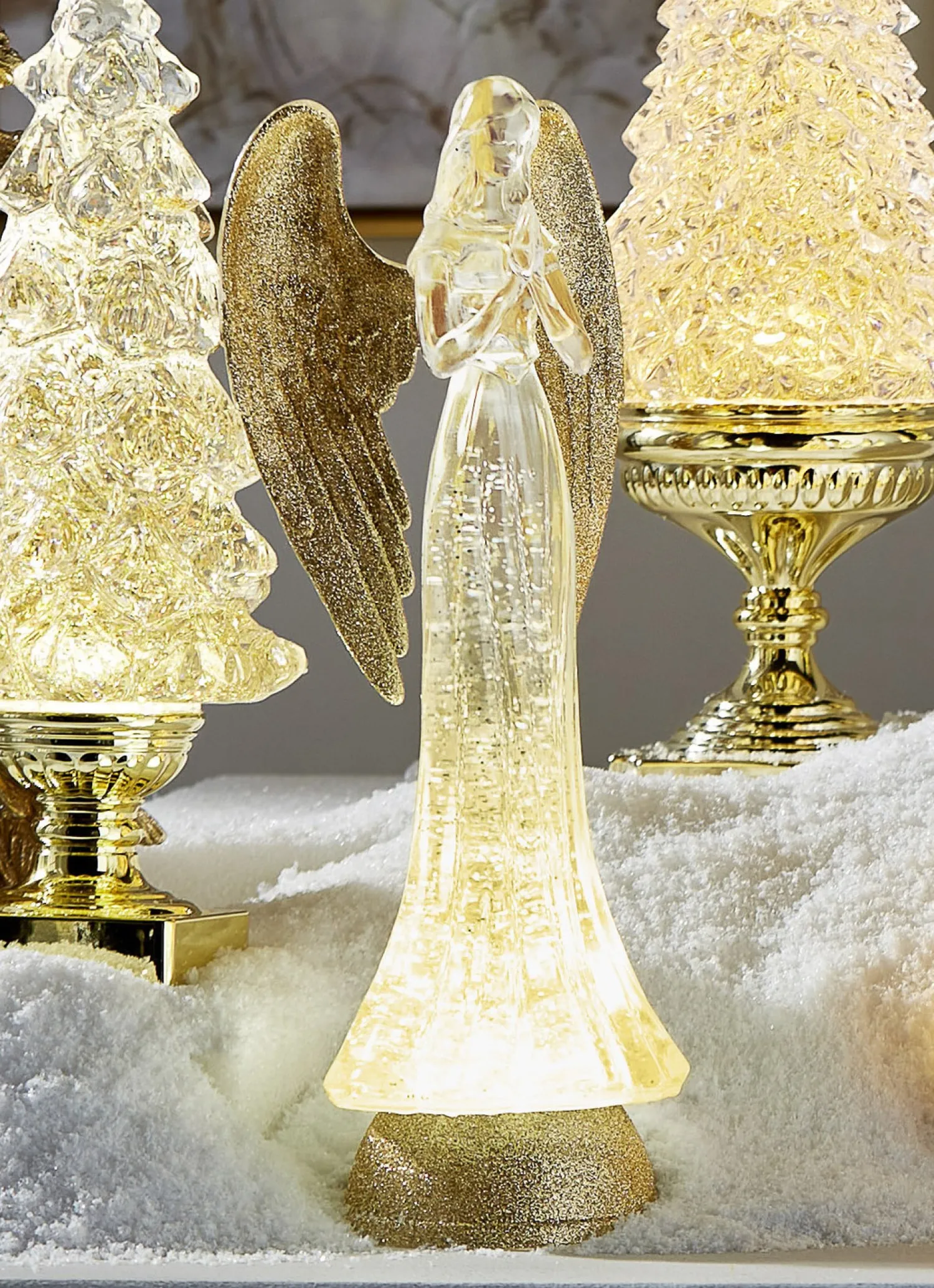 Best The Jolly Christmas Shop Raz 13.25" Lighted Christmas Angel With Gold Swirling Glitter Water Globe 4419287