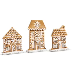 New The Jolly Christmas Shop Raz 10.5" Lighted Flat Gingerbread House Christmas Decoration Set Of 3 4416266