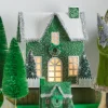 New The Jolly Christmas Shop Raz 9.25" Lighted Green Cardboard Christmas House 4219092