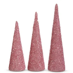Sale The Jolly Christmas Shop Raz 14" Lighted Pink Beaded Cone Christmas Tree Set Of 3 4422914