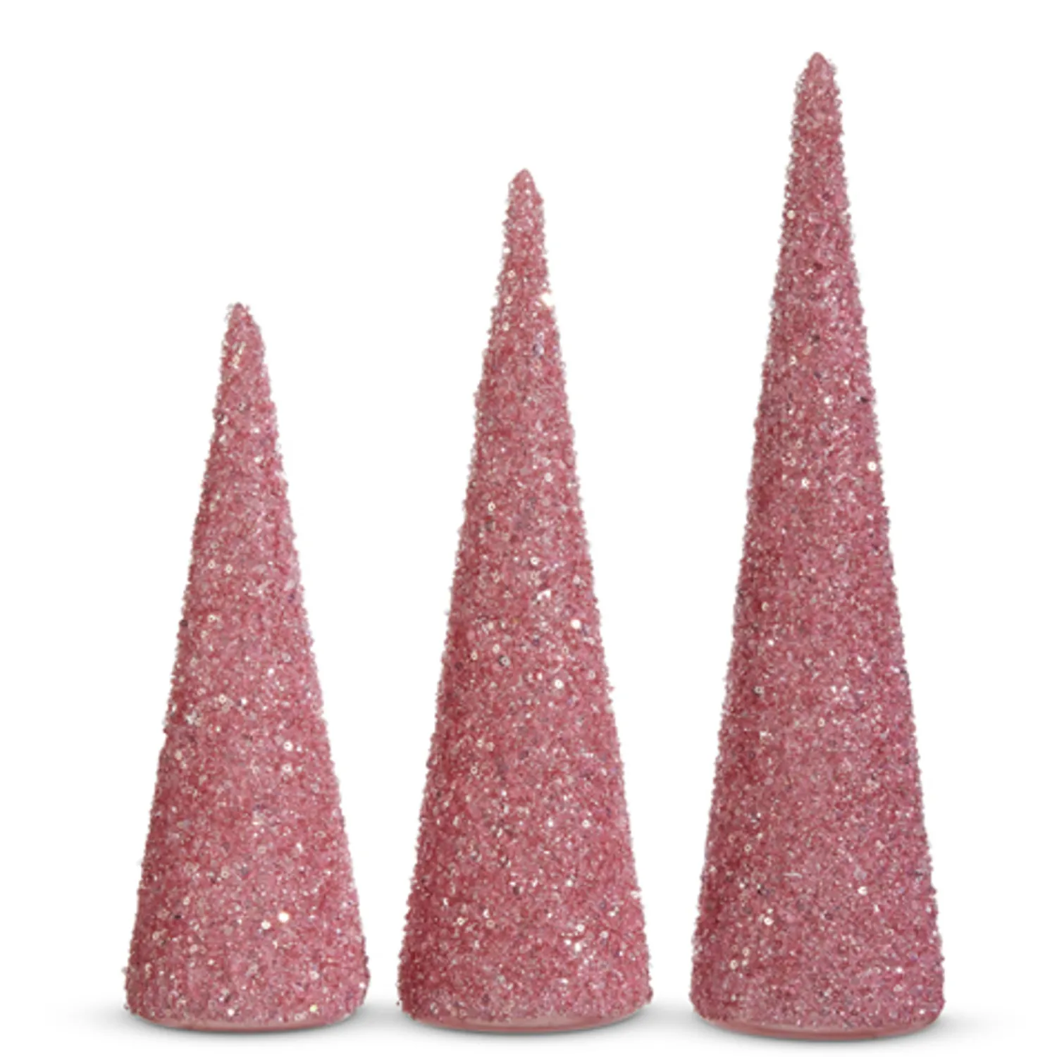 Sale The Jolly Christmas Shop Raz 14" Lighted Pink Beaded Cone Christmas Tree Set Of 3 4422914