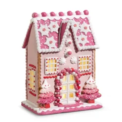 Sale The Jolly Christmas Shop Raz 13" Lighted Pink Christmas Gingerbread House Decoration 4416187