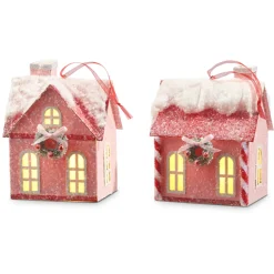 Clearance The Jolly Christmas Shop Raz 5" Lighted Pink House Christmas Ornament 4319069