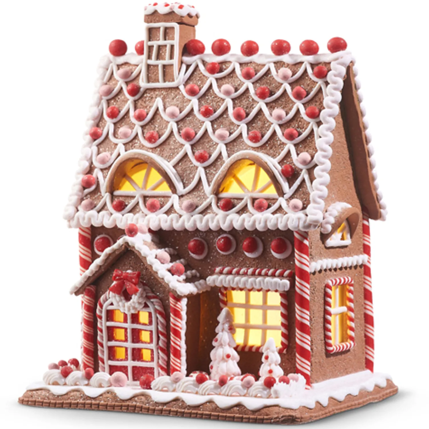 New The Jolly Christmas Shop Raz 12" Lighted Realistic Pink And Red Christmas Gingerbread House 4316086