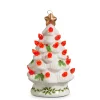 The Jolly Christmas Shop Raz 5" Lighted Vintage White Ceramic Tree With Holly And Red Bulbs Christmas Ornament 4419109