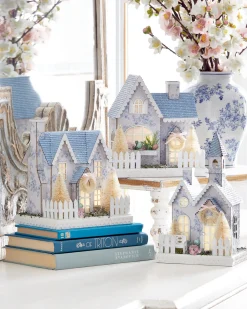 Discount The Jolly Christmas Shop Raz Lighted White With Blue Delft Floral Easter House Or Church