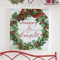 Sale The Jolly Christmas Shop Raz 20" Merry And Bright Wooden Wall Art Christmas Sign 4116219