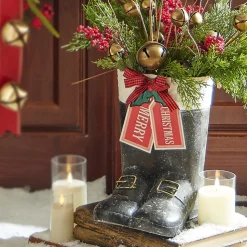 Clearance The Jolly Christmas Shop Raz 11.5" Merry Christmas Santa Boot Container Christmas Decoration 4312337