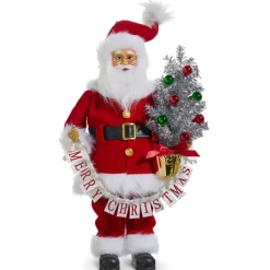 Outlet The Jolly Christmas Shop Raz 18" Merry Christmas Santa Figure With Tinsel Tree 4415623