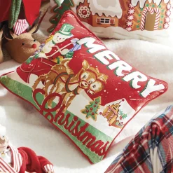 New The Jolly Christmas Shop Raz 14" Merry Christmas Vintage Christmas Pillow 4245544