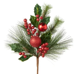 The Jolly Christmas Shop Raz 18.5" Mixed Greenery With Berries And Ornaments Christmas Tree Pick F4226019
