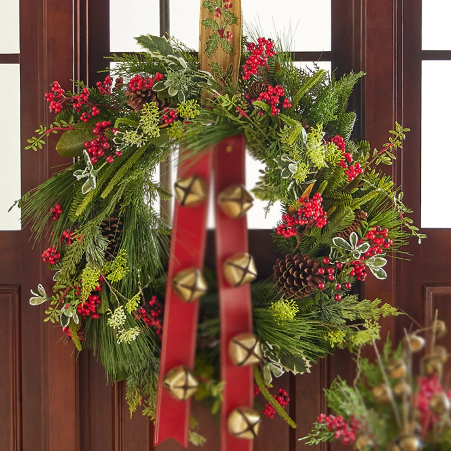 Best The Jolly Christmas Shop Raz 30" Mixed Greenery With Pinecone And Berry Wreath W4111581