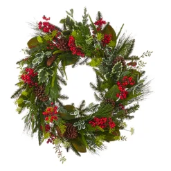 Best The Jolly Christmas Shop Raz 30" Mixed Greenery With Pinecone And Berry Wreath W4111581