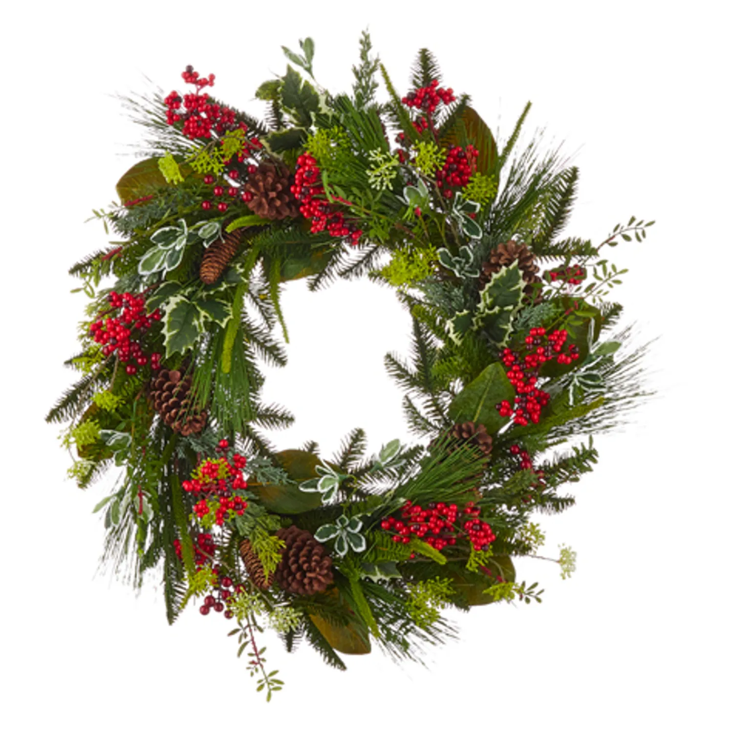 Best The Jolly Christmas Shop Raz 30" Mixed Greenery With Pinecone And Berry Wreath W4111581