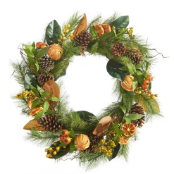 New The Jolly Christmas Shop Raz 24" Mixed Magnolia Leaf And Orange Christmas Wreath W4302475