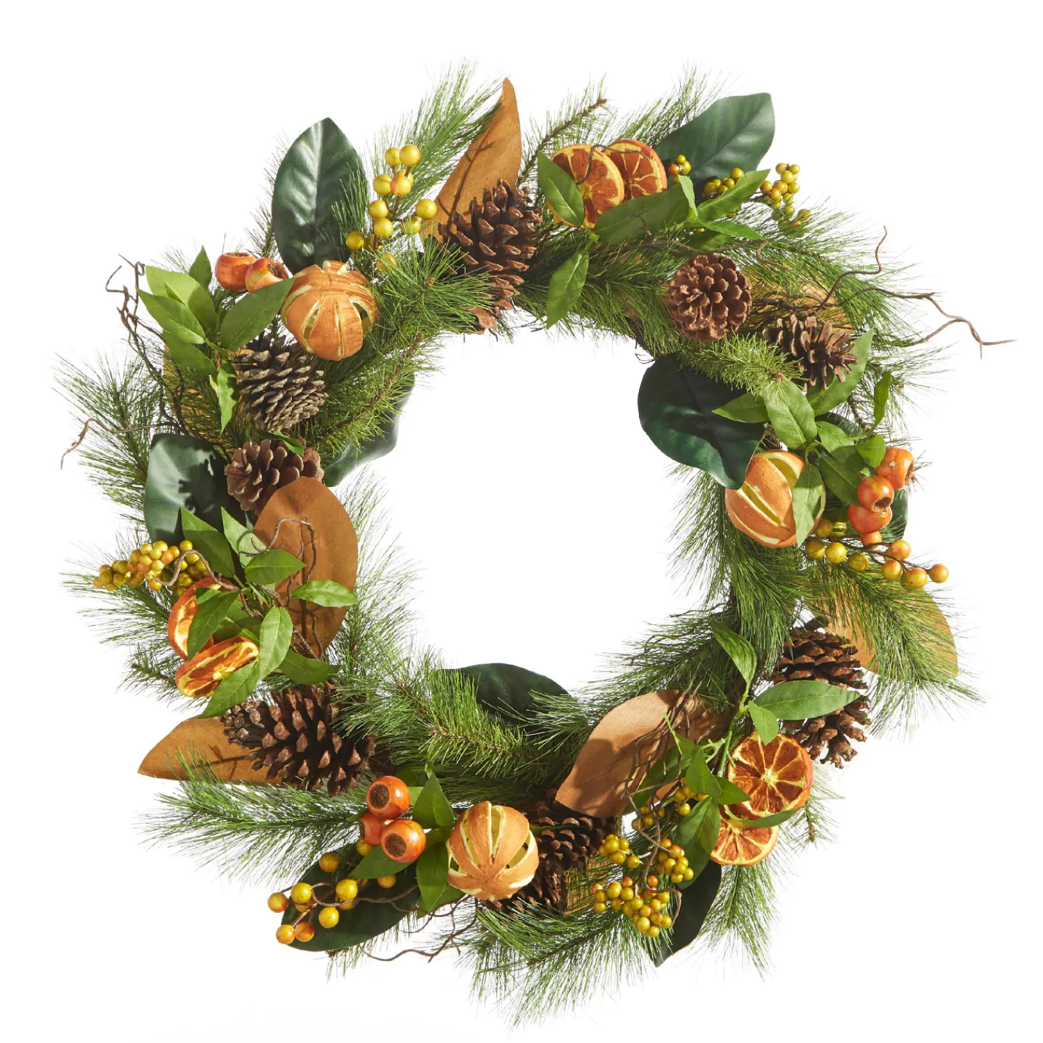 New The Jolly Christmas Shop Raz 24" Mixed Magnolia Leaf And Orange Christmas Wreath W4302475