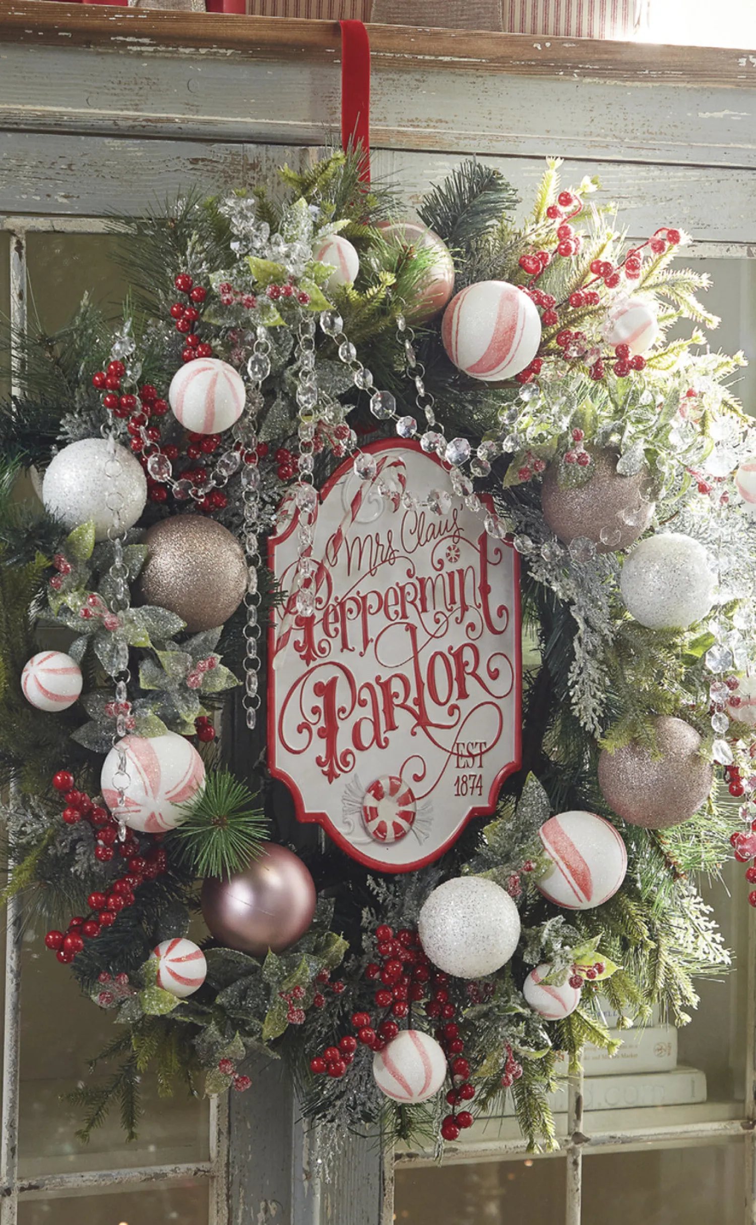 Clearance The Jolly Christmas Shop Raz 24" Mixed Peppermint Ball Ornament Christmas Wreath W4102368