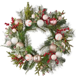 Clearance The Jolly Christmas Shop Raz 24" Mixed Peppermint Ball Ornament Christmas Wreath W4102368
