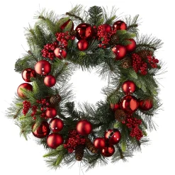 Discount The Jolly Christmas Shop Raz 26" Mixed Pine And Santa Belt Ball Christmas Wreath W4102346