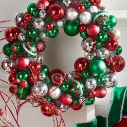 Clearance The Jolly Christmas Shop Raz 24" Multicolor Ornaments Tinsel Christmas Wreath W4402283