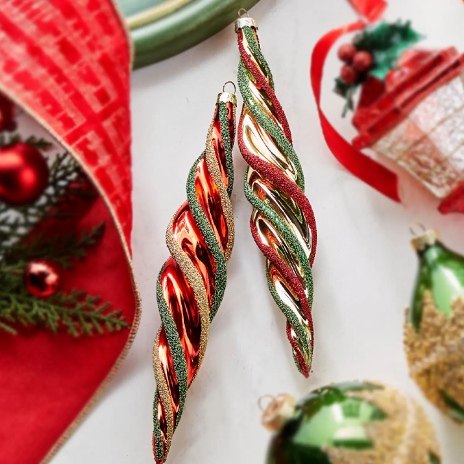New The Jolly Christmas Shop Raz 9.5" Multicolor Swirl Glass Christmas Ornament 4322847