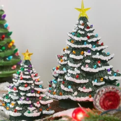 The Jolly Christmas Shop Raz 8" Or 13" Battery Operated Lighted Vintage Ceramic Christmas Tree With Snow Tips