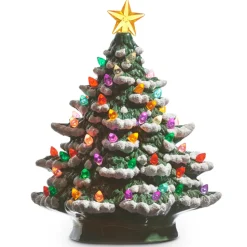 The Jolly Christmas Shop Raz 8" Or 13" Battery Operated Lighted Vintage Ceramic Christmas Tree With Snow Tips