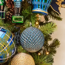 Hot The Jolly Christmas Shop Raz 4" Or 6" Cobalt Blue Quilted Ball Glass Christmas Ornament
