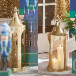 Hot The Jolly Christmas Shop Raz 21" Or 24" Gold Christmas Lantern