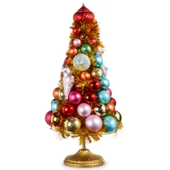 Hot The Jolly Christmas Shop Raz 18" Or 21" Gold Tinsel And Multicolor Ornament Christmas Tree