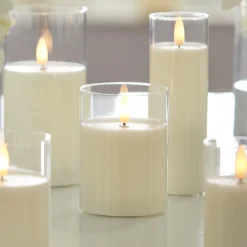 The Jolly Christmas Shop Raz 6" Or 8" Ivory Pillar Battery Operated Flickering Candle In Clear Glass