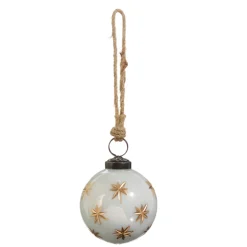 New The Jolly Christmas Shop Raz 3" Or 4" Ivory With Gold Star Etched Glass Ball Christmas Ornament