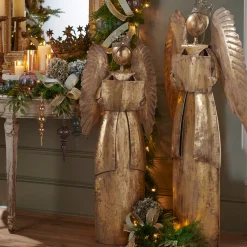 Outlet The Jolly Christmas Shop Raz 4' Or 4.5' Large Antiqued Gold Metal Christmas Angel Standing Figure