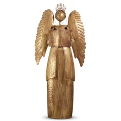 Outlet The Jolly Christmas Shop Raz 4' Or 4.5' Large Antiqued Gold Metal Christmas Angel Standing Figure