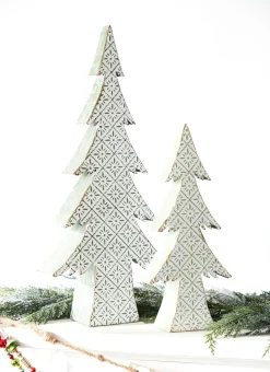 Best The Jolly Christmas Shop Raz 16.25" Or 22" Large Green And White Distressed Embossed Christmas Tree Decoration
