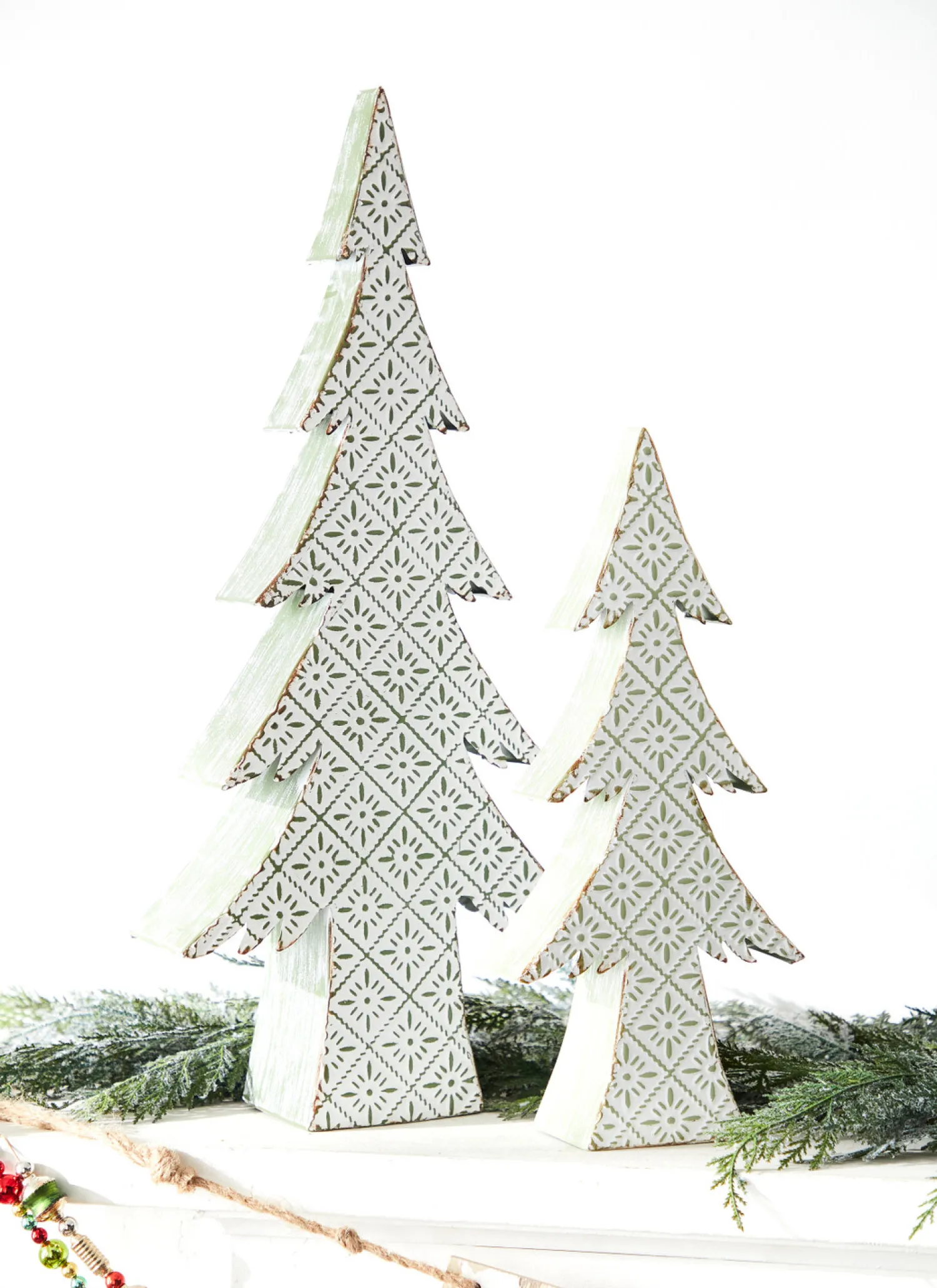 Best The Jolly Christmas Shop Raz 16.25" Or 22" Large Green And White Distressed Embossed Christmas Tree Decoration
