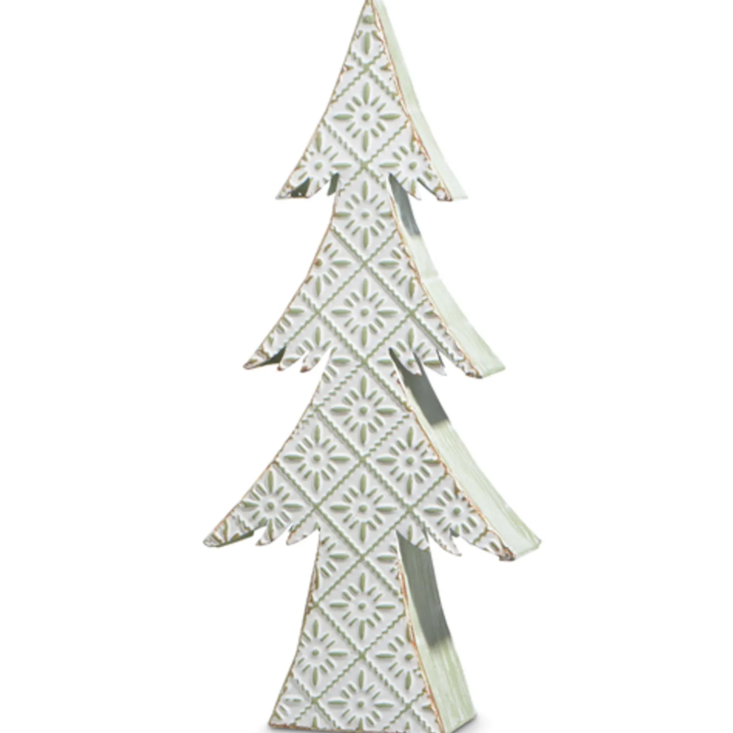 Best The Jolly Christmas Shop Raz 16.25" Or 22" Large Green And White Distressed Embossed Christmas Tree Decoration