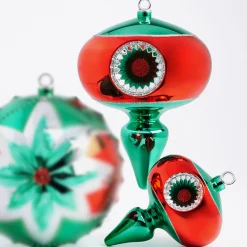 Sale The Jolly Christmas Shop Raz 9.5" Or 12" Large Red And Green Reflector Finial Christmas Ornament