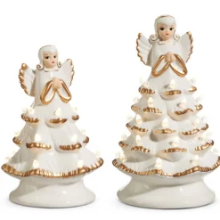 Hot The Jolly Christmas Shop Raz 8" Or 13" Lighted Vintage Angel Ivory And Gold Ceramic Christmas Tree Decoration