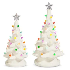 Clearance The Jolly Christmas Shop Raz 7.25" Or 9.25" Lighted White Vintage Ceramic Christmas Tree With Color Lights