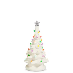 Clearance The Jolly Christmas Shop Raz 7.25" Or 9.25" Lighted White Vintage Ceramic Christmas Tree With Color Lights