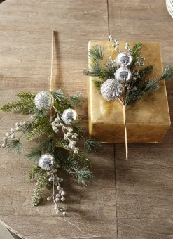 Online The Jolly Christmas Shop Raz 16" Or 27" Pine And Berry With Silver Ball Ornament Christmas Tree Spray