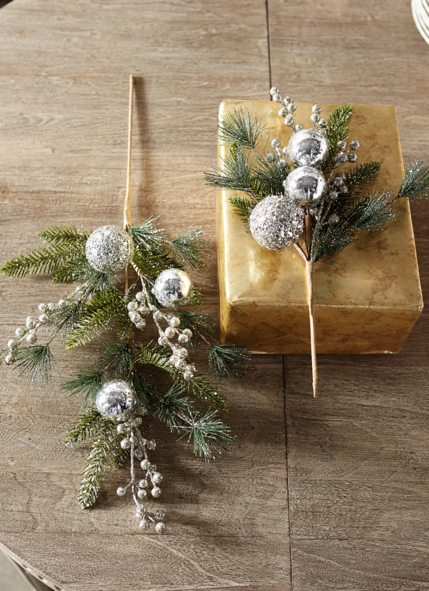 Online The Jolly Christmas Shop Raz 16" Or 27" Pine And Berry With Silver Ball Ornament Christmas Tree Spray