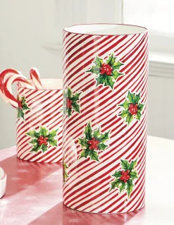 Online The Jolly Christmas Shop Raz 5.75" Or 12" Red And White Striped Holly Berry Christmas Container