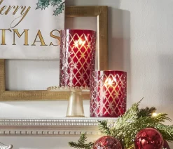 The Jolly Christmas Shop Raz 6.25" Or 8.5" Red Etched Christmas Container Or Candle Holder