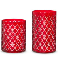The Jolly Christmas Shop Raz 6.25" Or 8.5" Red Etched Christmas Container Or Candle Holder