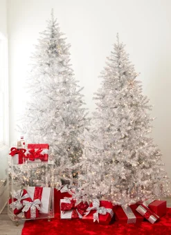 Clearance The Jolly Christmas Shop Raz 7.5' Or 9' Silver Tinsel Christmas Tree With Forever Lit Clear Lights