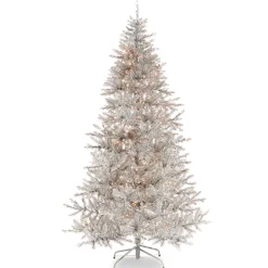 Clearance The Jolly Christmas Shop Raz 7.5' Or 9' Silver Tinsel Christmas Tree With Forever Lit Clear Lights