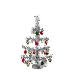 New The Jolly Christmas Shop Raz 14" Or 19.5" Silver Vintage Tinsel Christmas Tree With Ornaments Figure